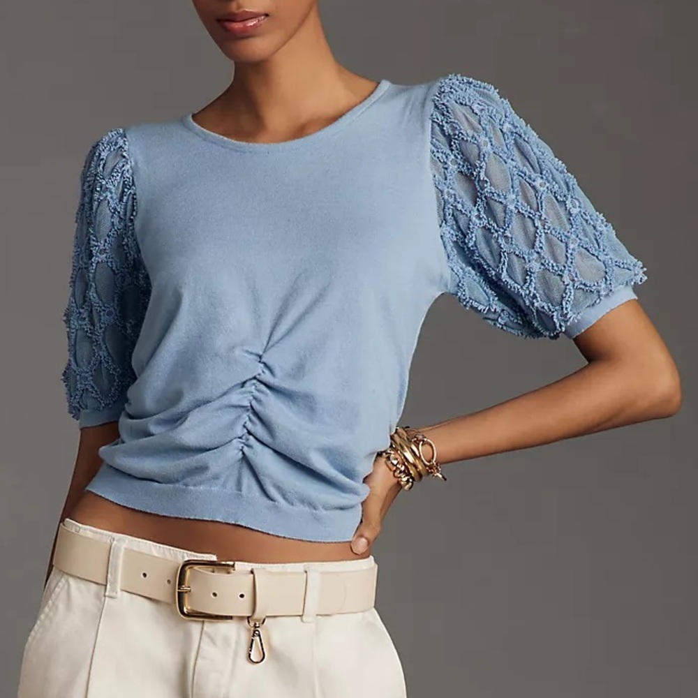 By Anthropologie Ruched Short-Sleeve Sweater
